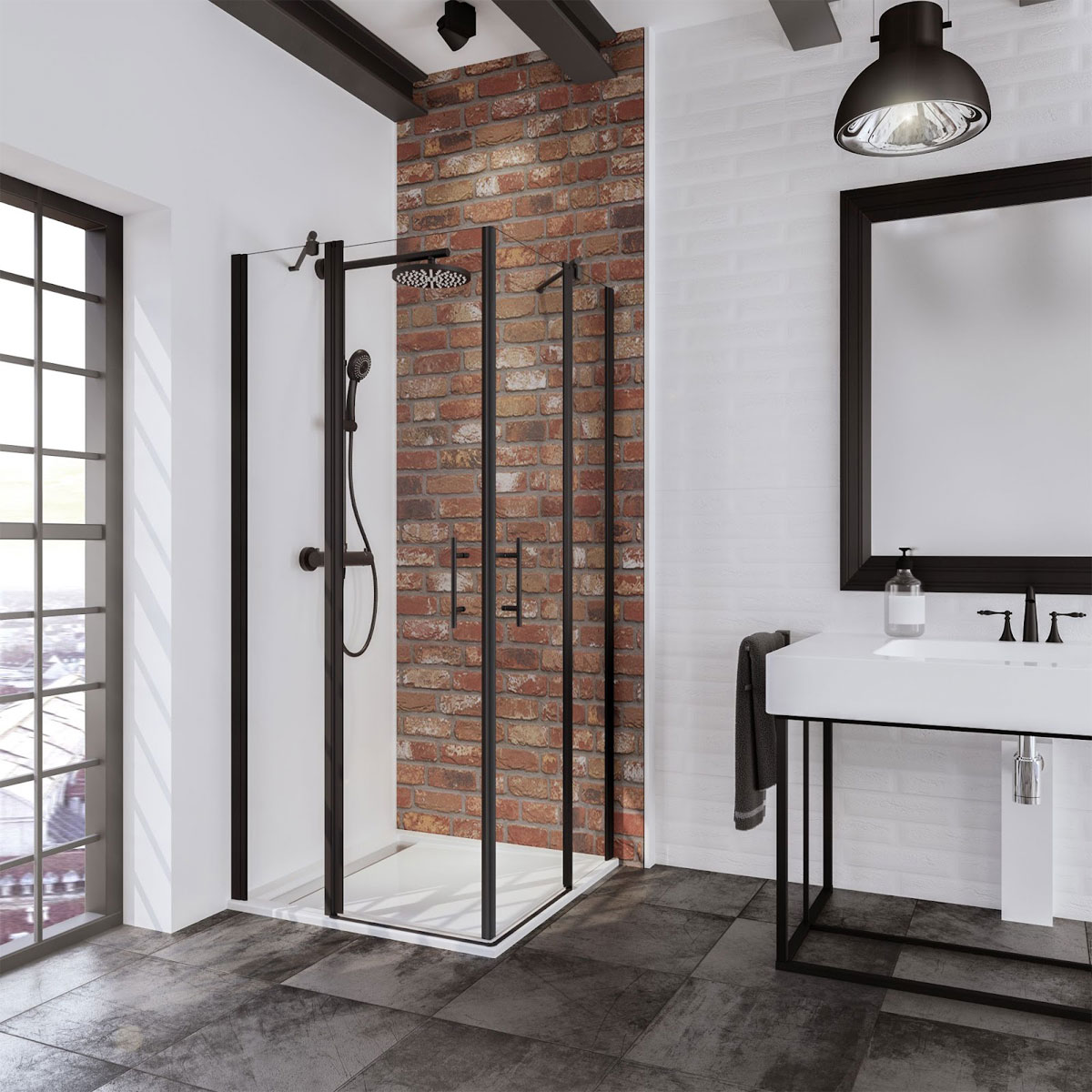 Schulte Eckeinstieg mit Drehtür BlackStyle mattschwarz BxH 100 x 192 cm Bild 1