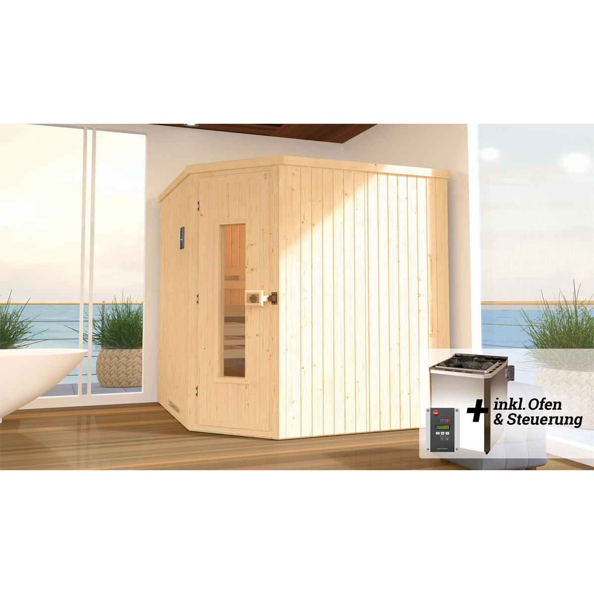 Weka  Elementsauna Varberg Größe 2 Sparset 7,5 kW OS Glastuer und Fenster Bild 2