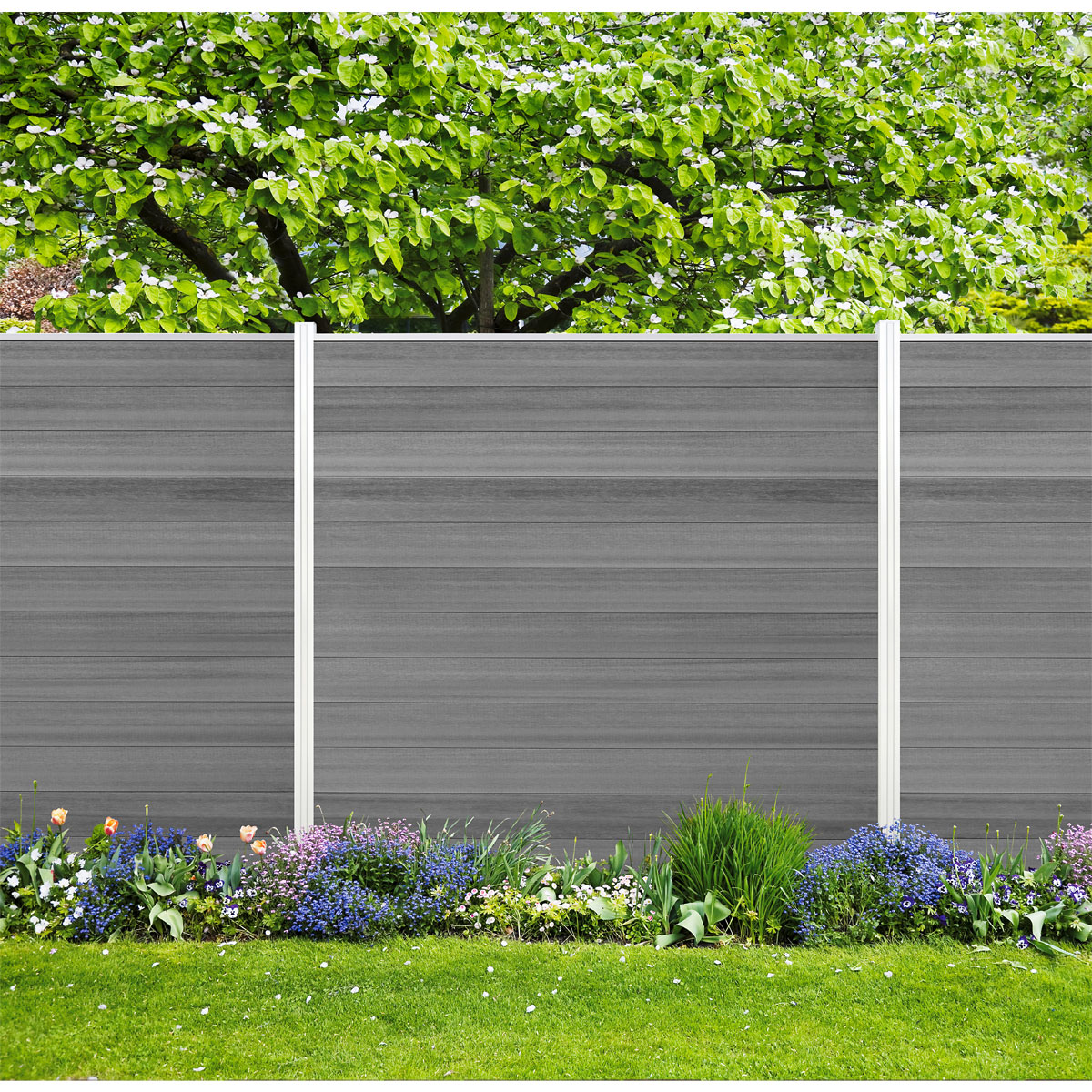 WPC-Steckzaun-Element Cora Line 179 x 14 cm grau Bild 3