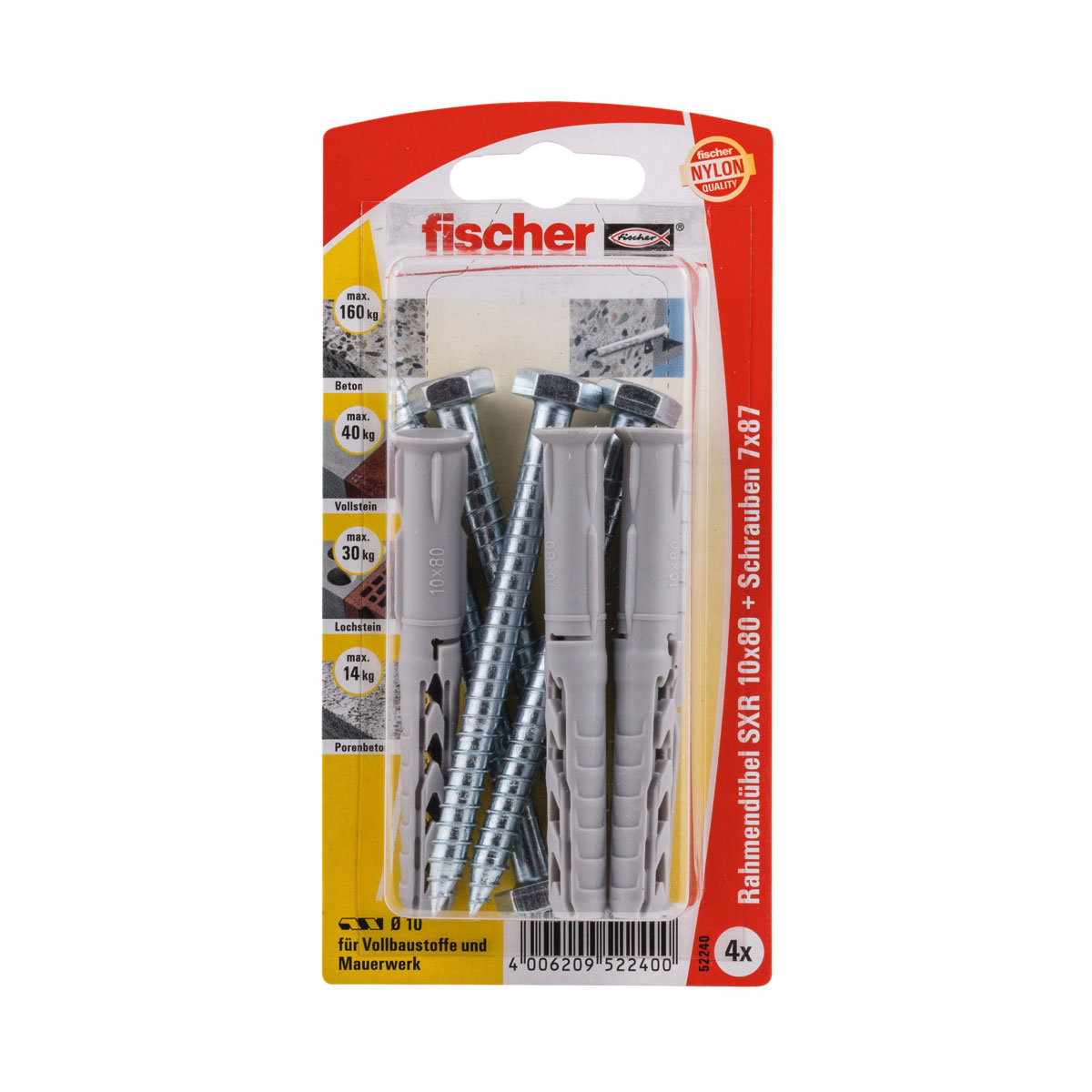 Fischer  Langschaftdübel SX R 10 x 80 mm Sechskantschraube 4 Stück Fischer  Langschaftdübel SX R 10 x 80 mm Sechskantschraube 4 Stück