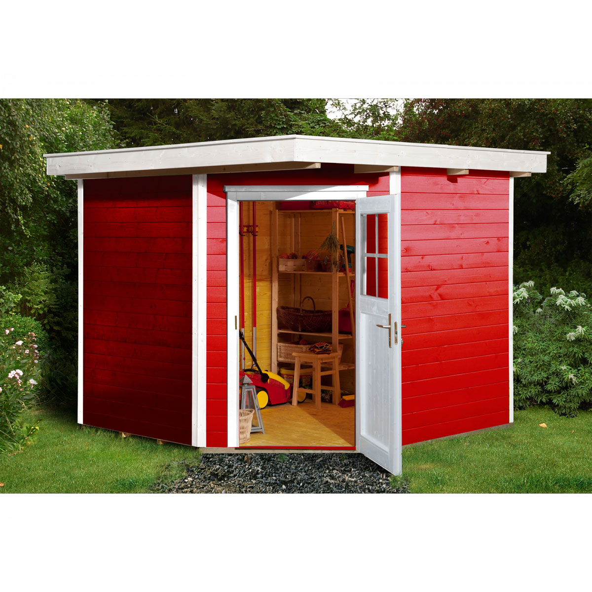 Weka Gartenhaus 229 21 mm rot mit Fußboden 270 x 271 x 217 cm