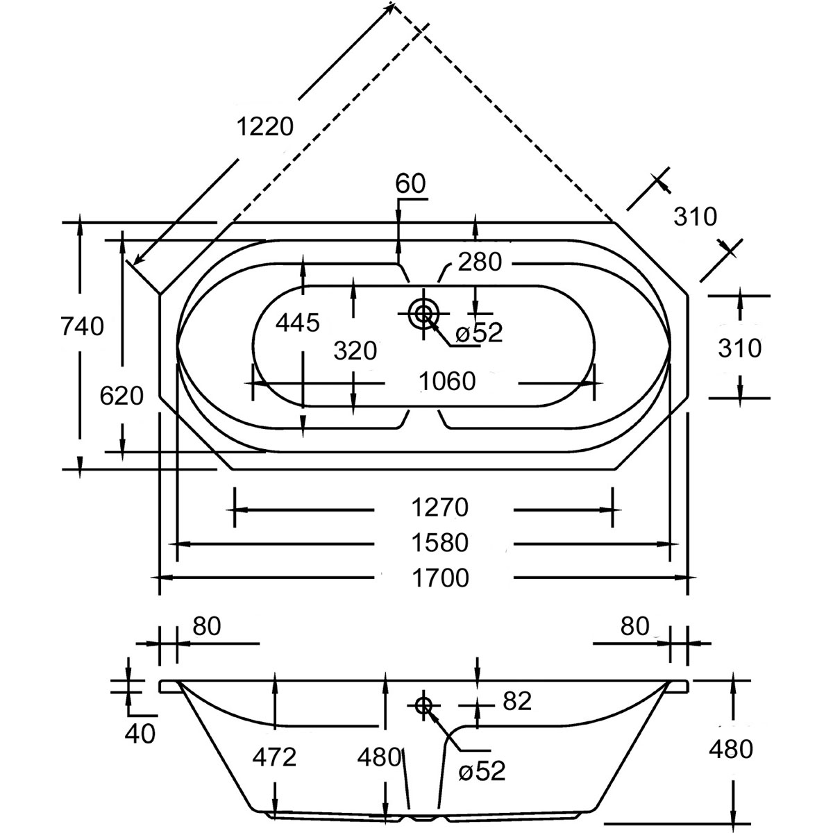 Ottofond Whirlpool-Set Sicilia 170 x 75 cm weiß/chrom Typ 3 Bild 2