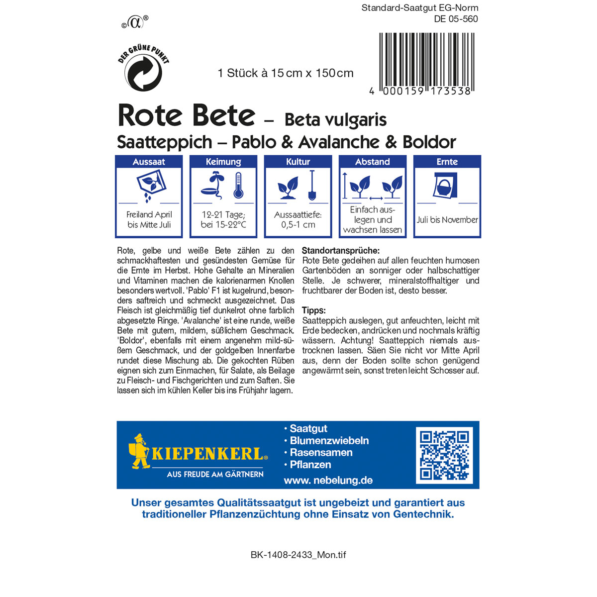 Kiepenkerl Rote Beete Pablo Avalanche Boldor Saatteppich Bild 2