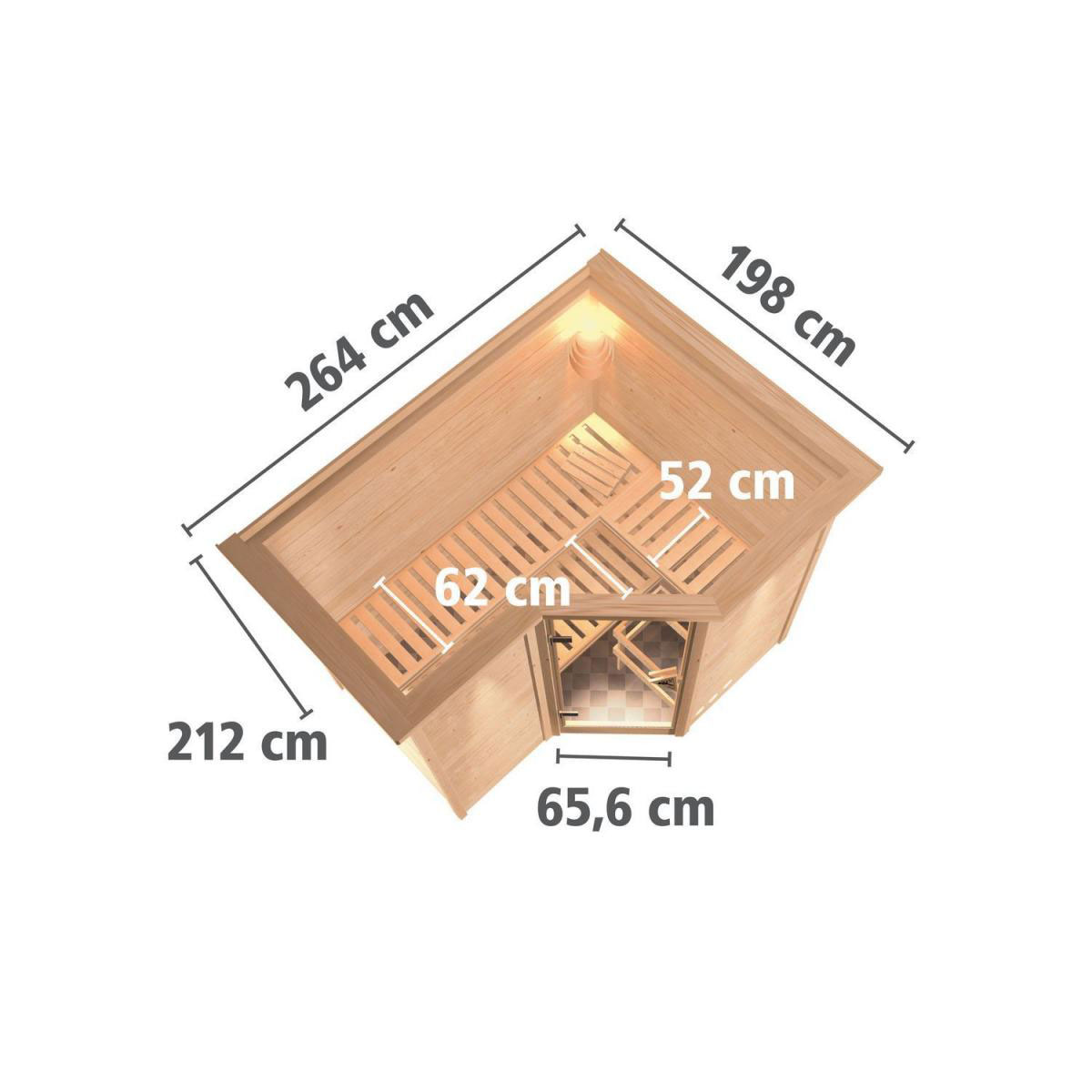 Karibu Sauna Sahib 2 Eckeinstieg 9kW Bio Ofen externe Strg mit Kranz Klarglas-Tür Bild 11