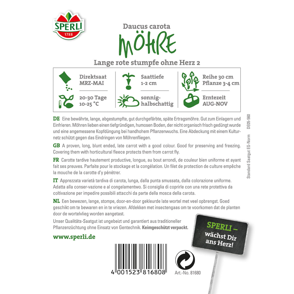 Sperli Möhren Lange rote stumpfe ohne Herz 2 Bild 2