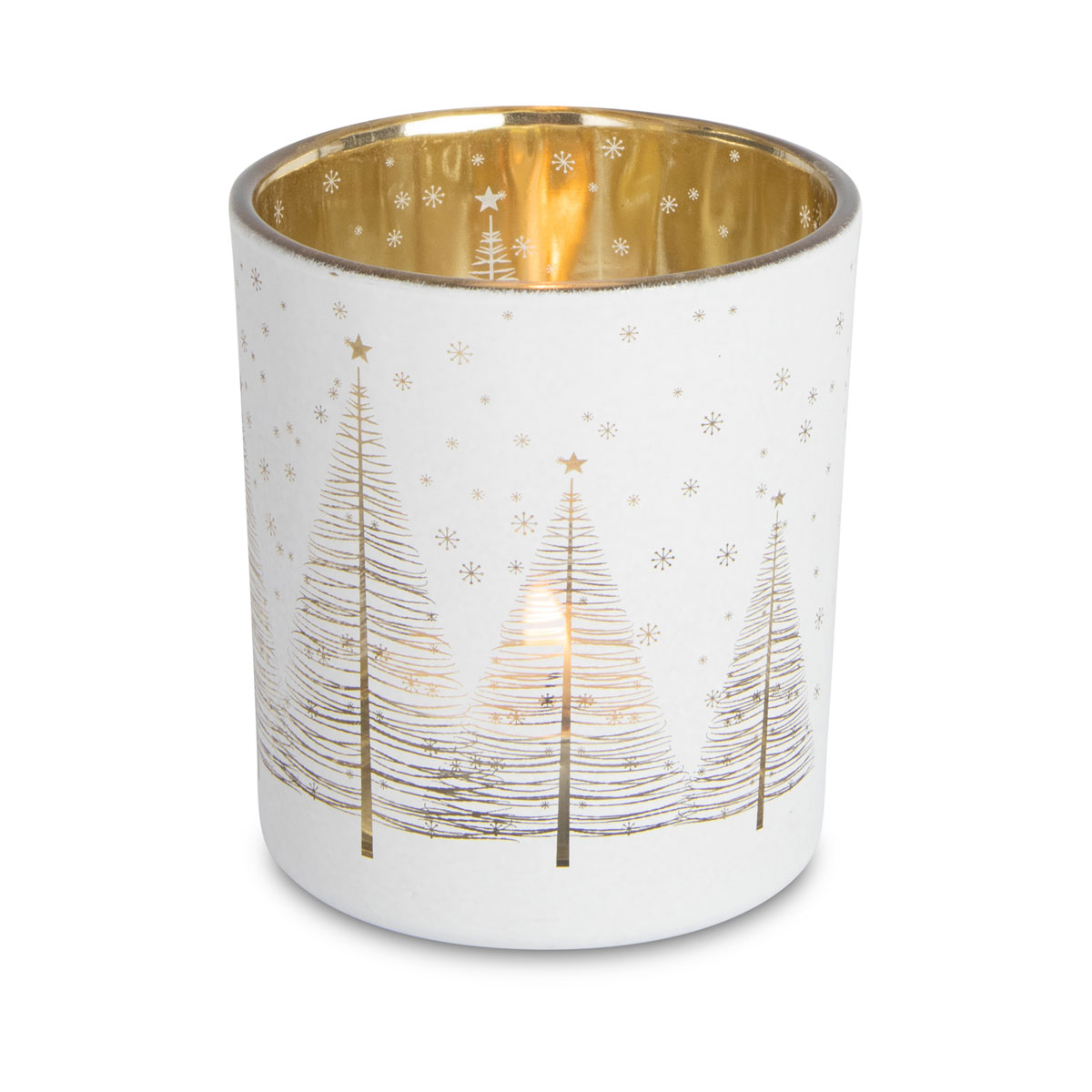 Teelichtglas mit Baumdesign Glas 7 x 8 cm weiß