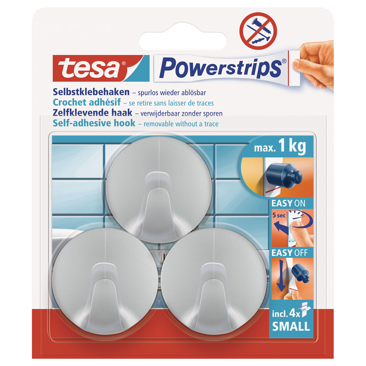 Tesa Powerstrips Haken Small rund chrom 3 Stück Bild 1