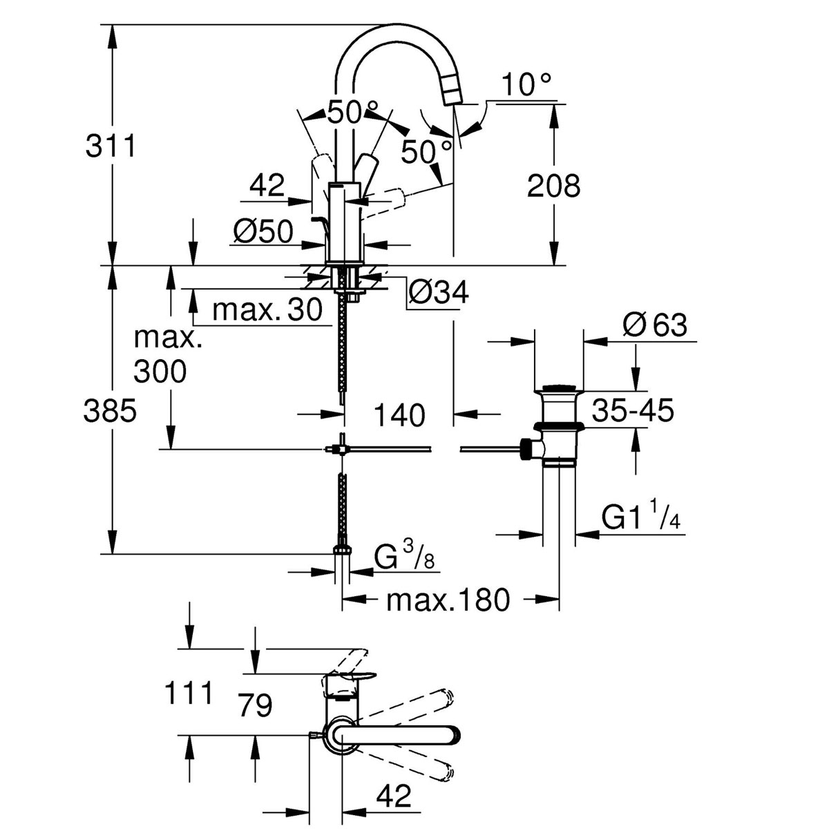 Grohe Einhand-Waschtischbatterie Start  1/2" L-Size Bild 10
