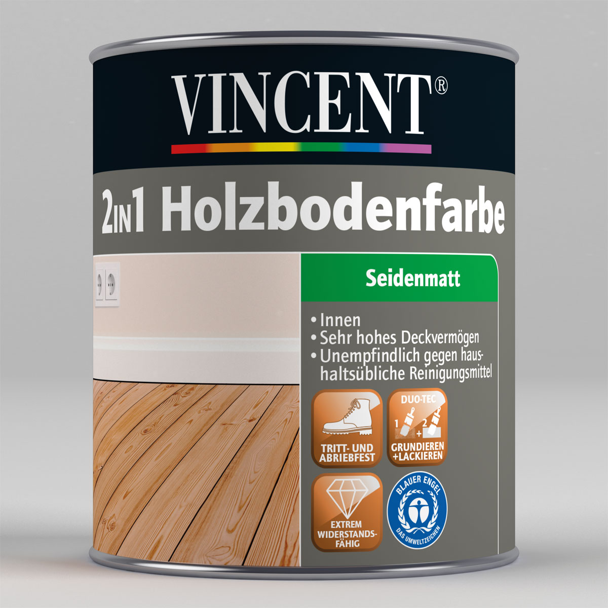 Vincent 2in1 Holzbodenfarbe RAL3009 Oxidrot 750 ml