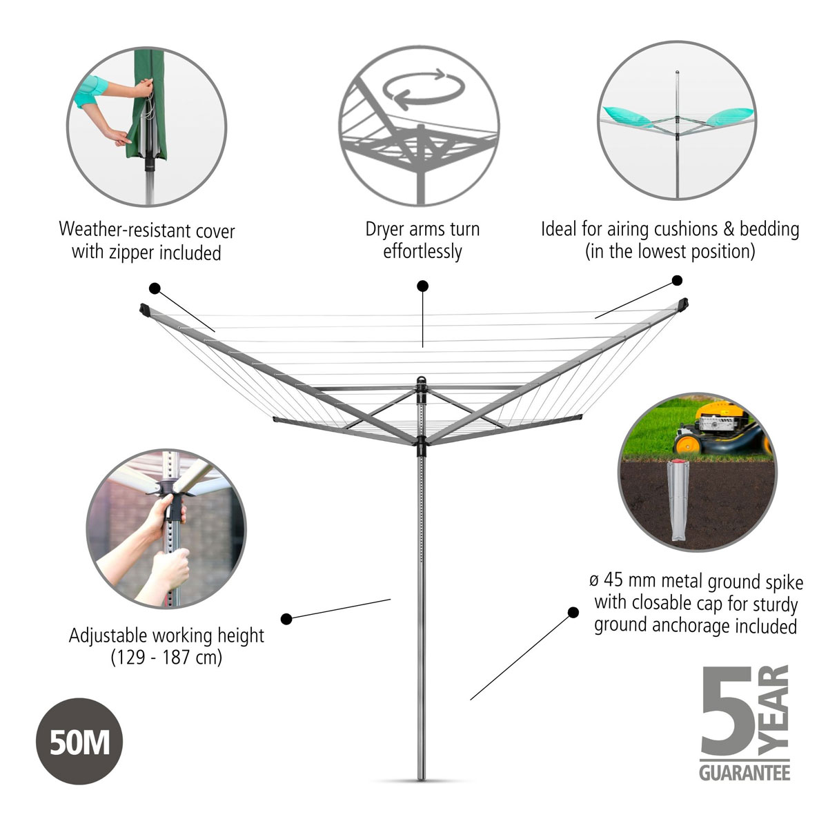 Lift-O-Matic 50 M - 45 mm Rohr mit Metall-Bodenanker und Schutzhülle Bild 5
