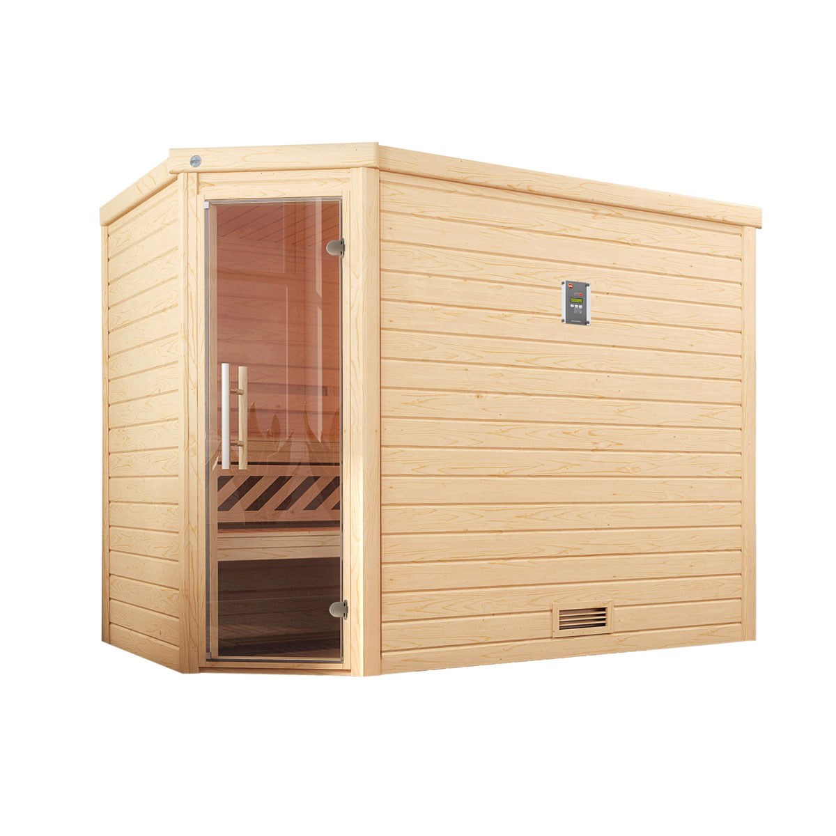 Weka Premium Massivholz-Sauna Turku Größe 3 Sparset 7,5 kW OS Massivholztuer