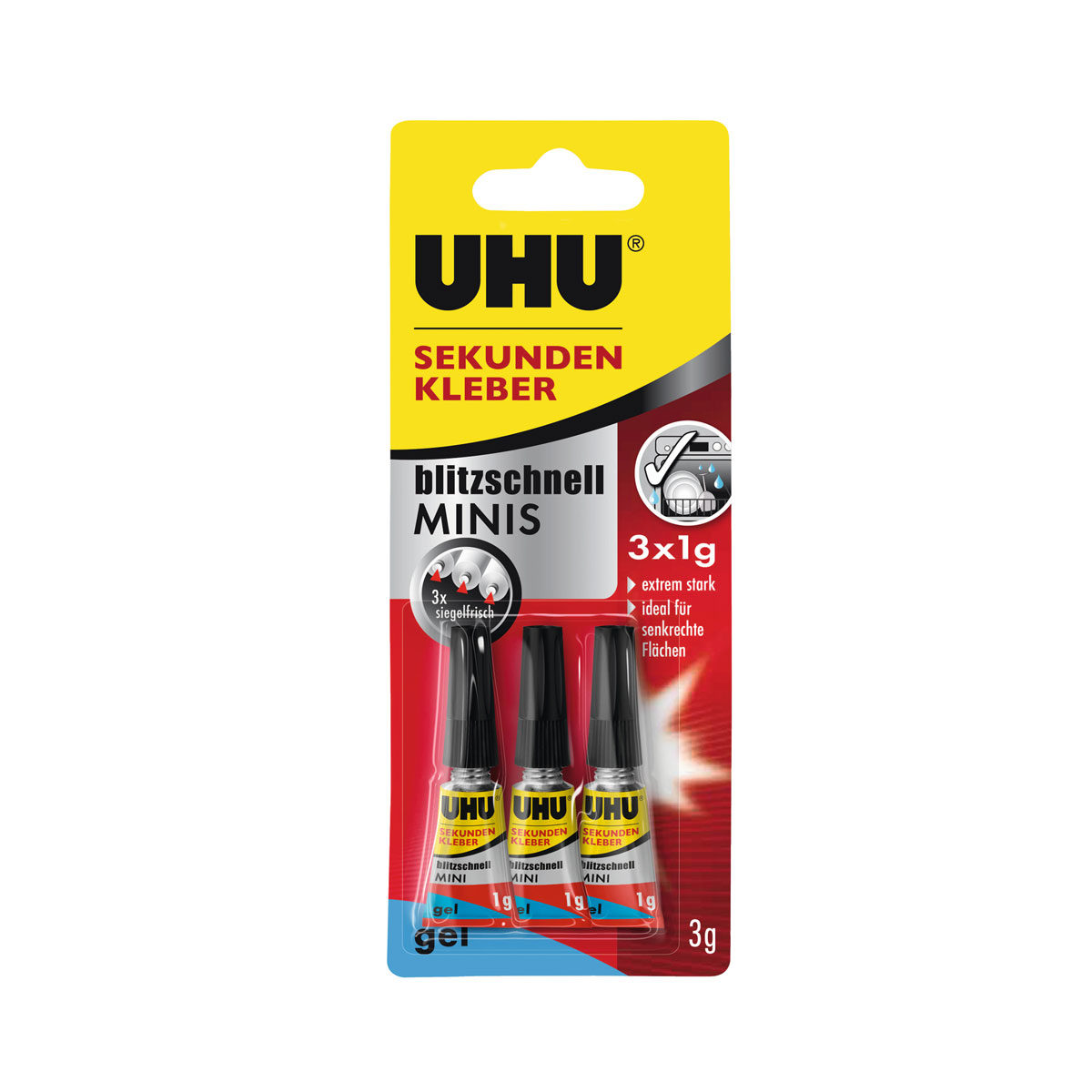 UHU Sekundenkleber blitzschnell minis gel 3 x 1 g