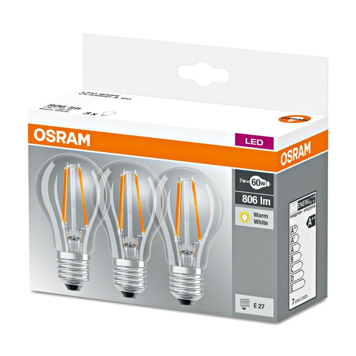 Osram LED-Leuchtmittel-Set Base Classic A 7W klar 3 Stück Bild 4