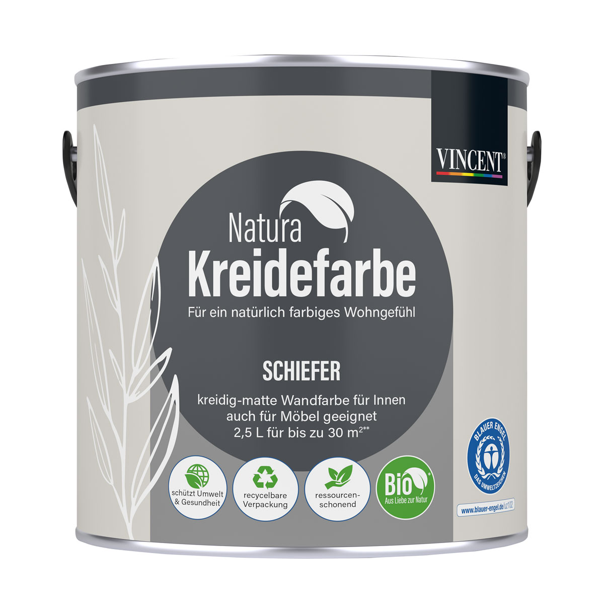 Vincent Natura Kreidefarbe Schiefer matt 2,5 L