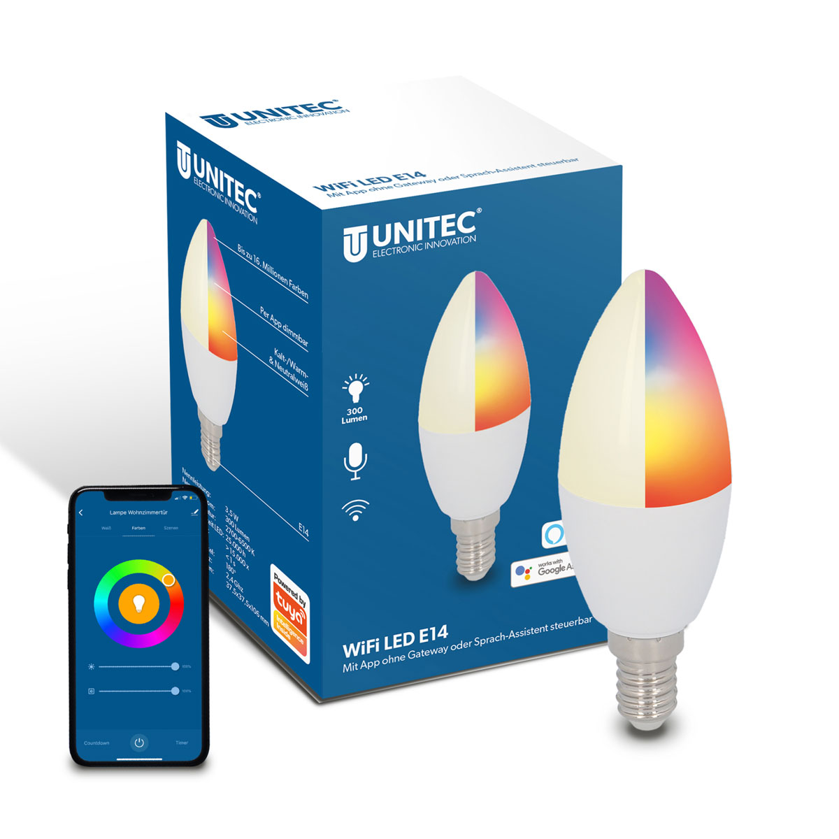 Unitec WIFI LED-Leuchtmittel Smart E14 3,5W RGB CCT dimmmbar Bild 7