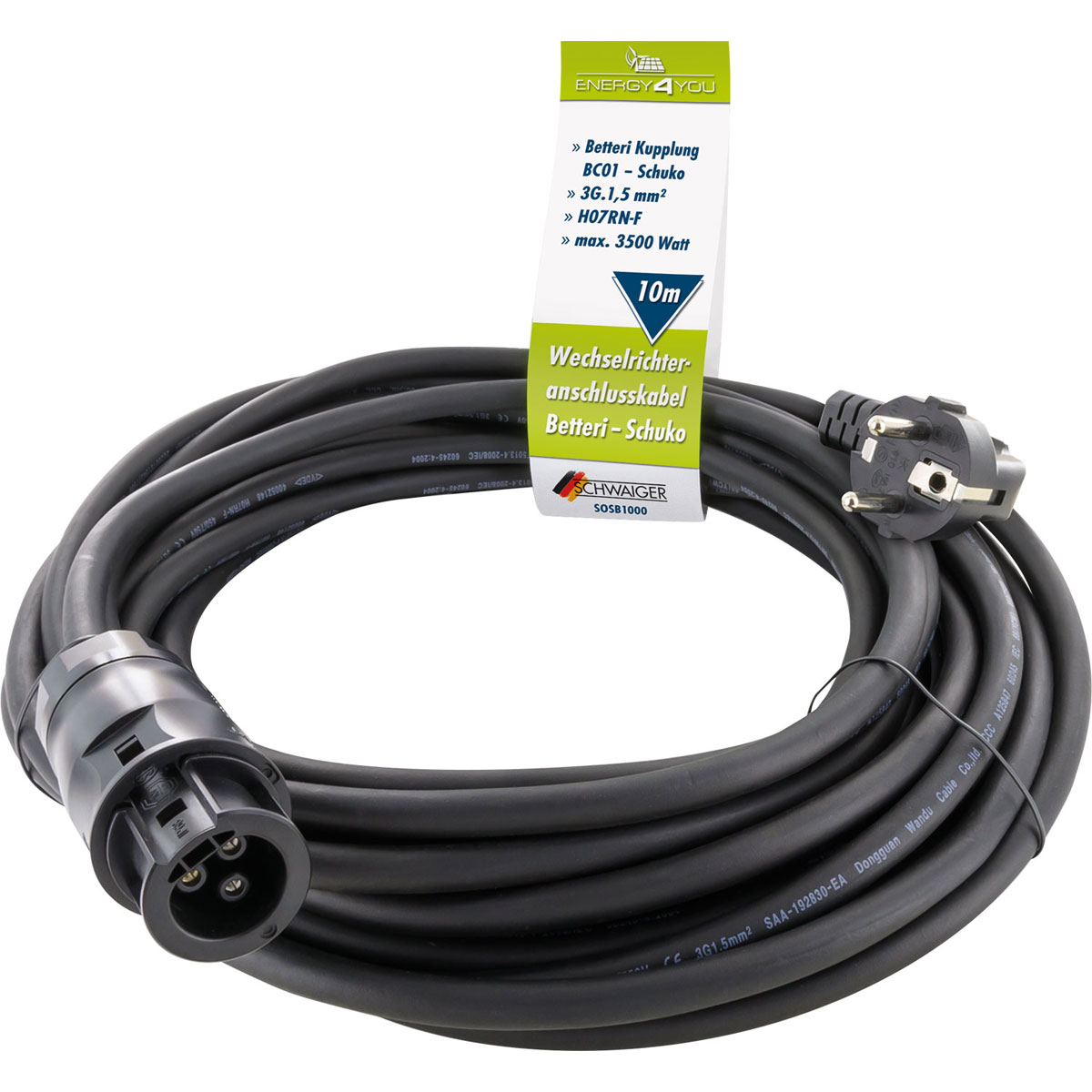 Schwaiger  Anschlusskabel Batterie auf Schuko für Wechselrichter 10 m Bild 1