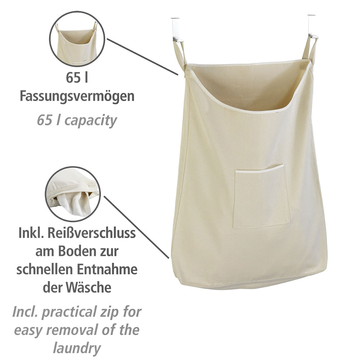 Wenko  Über-Tür Wäschesammler Canguro Beige 65 l Bild 2
