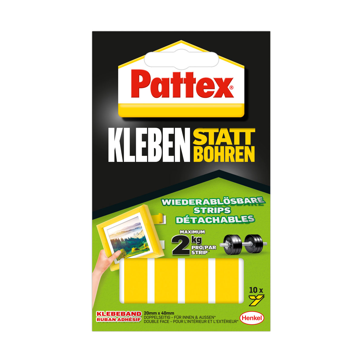 Pattex Doppelklebeband Kleben statt Bohren Klebe-Strips 10 Streifen je 20 x 40 mm Bild 1