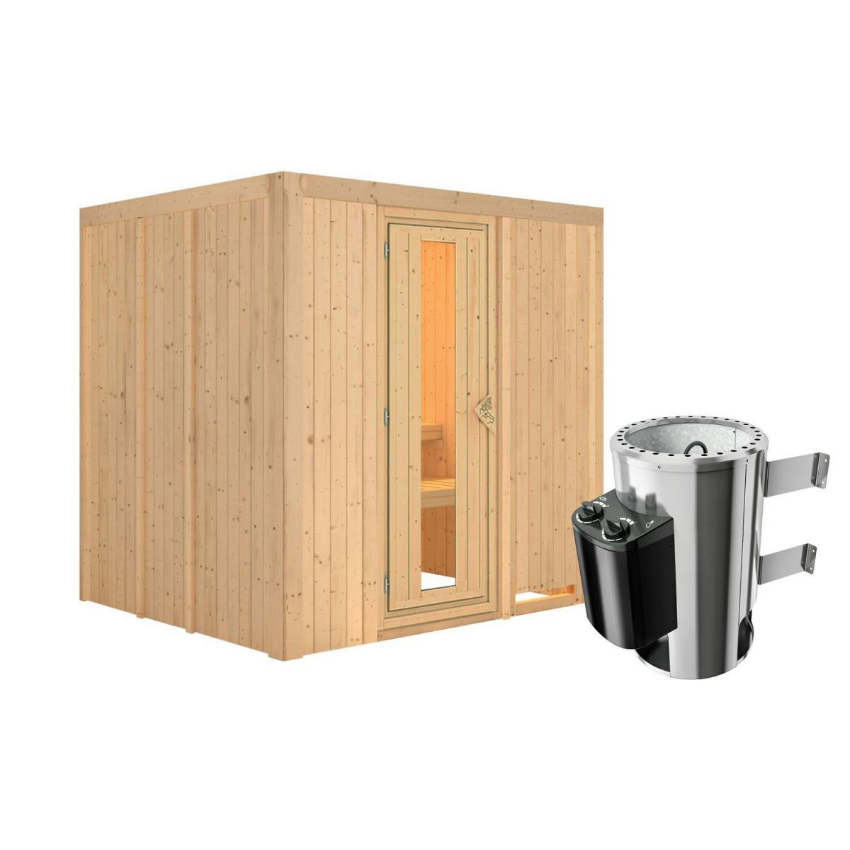 Karibu Sauna Daria Fronteinstieg 3,6 kW Ofen integr Strg kein Kranz Energiespartür