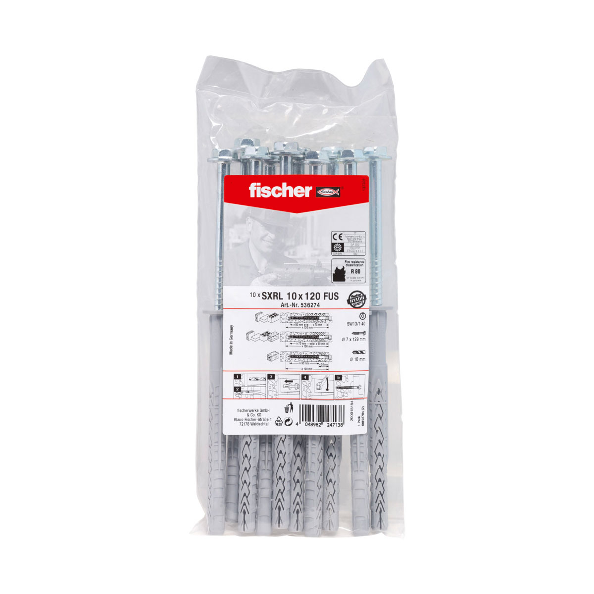 Fischer Langschaftdübel SX RL 10 x 120 mm Sechskantschraube mit U-Scheibe 10 Stück