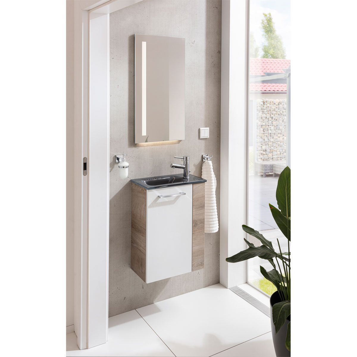 Fackelmann  Gäste-WC Waschtischunterschrank links SBC 440 x 600 x 243 mm NatureOak/Weiß Bild 7