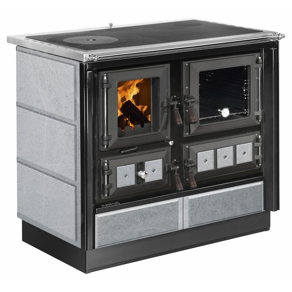 Justus Festbrennstoffherd Rustico schwarz Speckstein rechts Bild 1