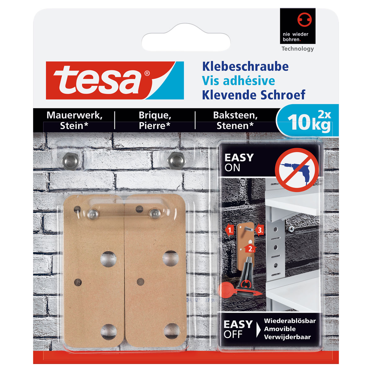 Tesa Klebeschraube für Mauerwerk viereckig 2 Stück Traglast 2 x 10 kg Bild 1