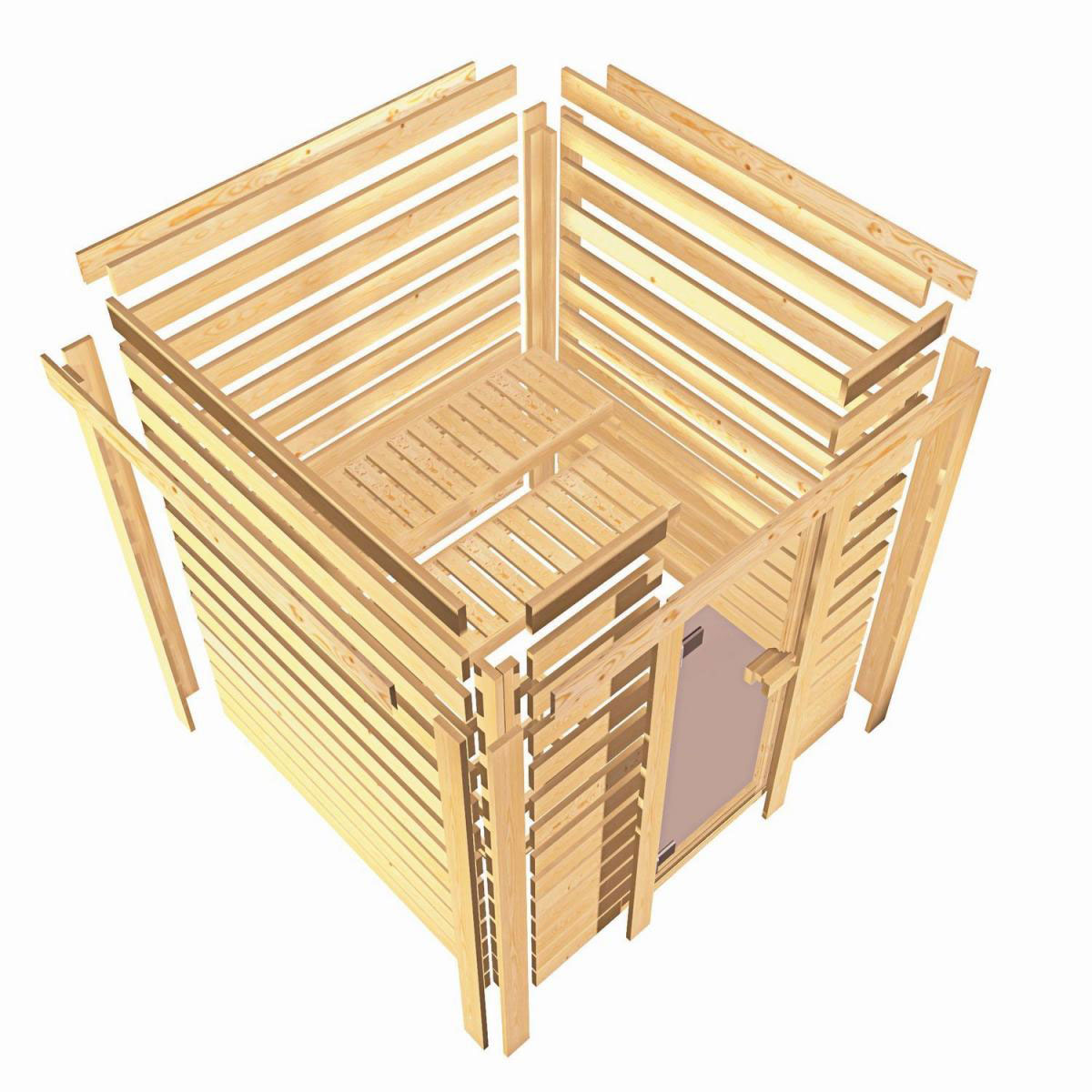 Karibu Sauna Leona Eckeinstieg 9 kW Ofen integr Strg mit Kranz Energiespartür Bild 7