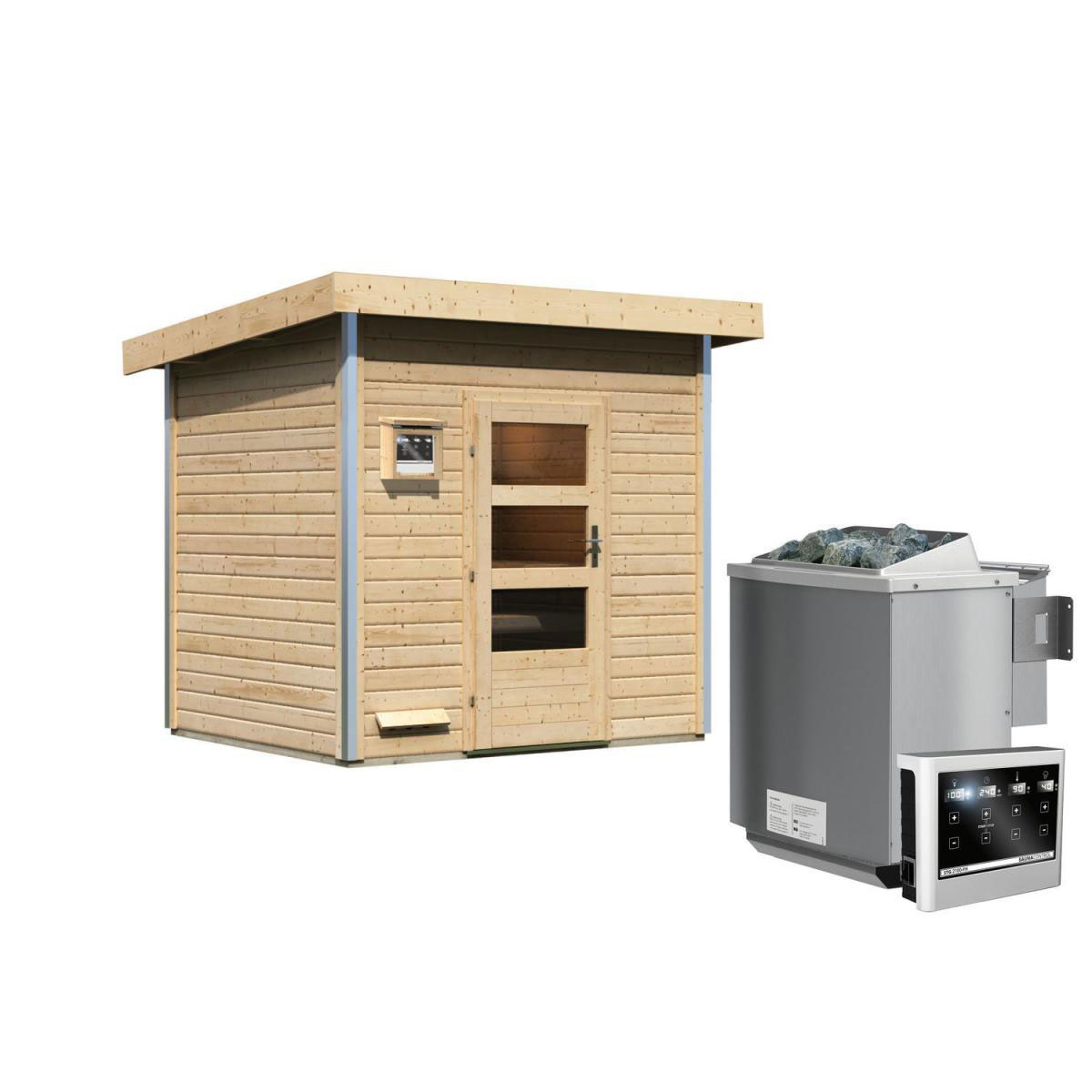 Karibu Saunahaus Norge 38 mm 9 kW Bio Ofen externe Strg moderne Tür