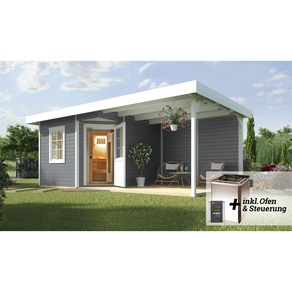 Weka  Saunahaus Salo Größe 2 Sparset 7,5 kW OS grau Bild 2