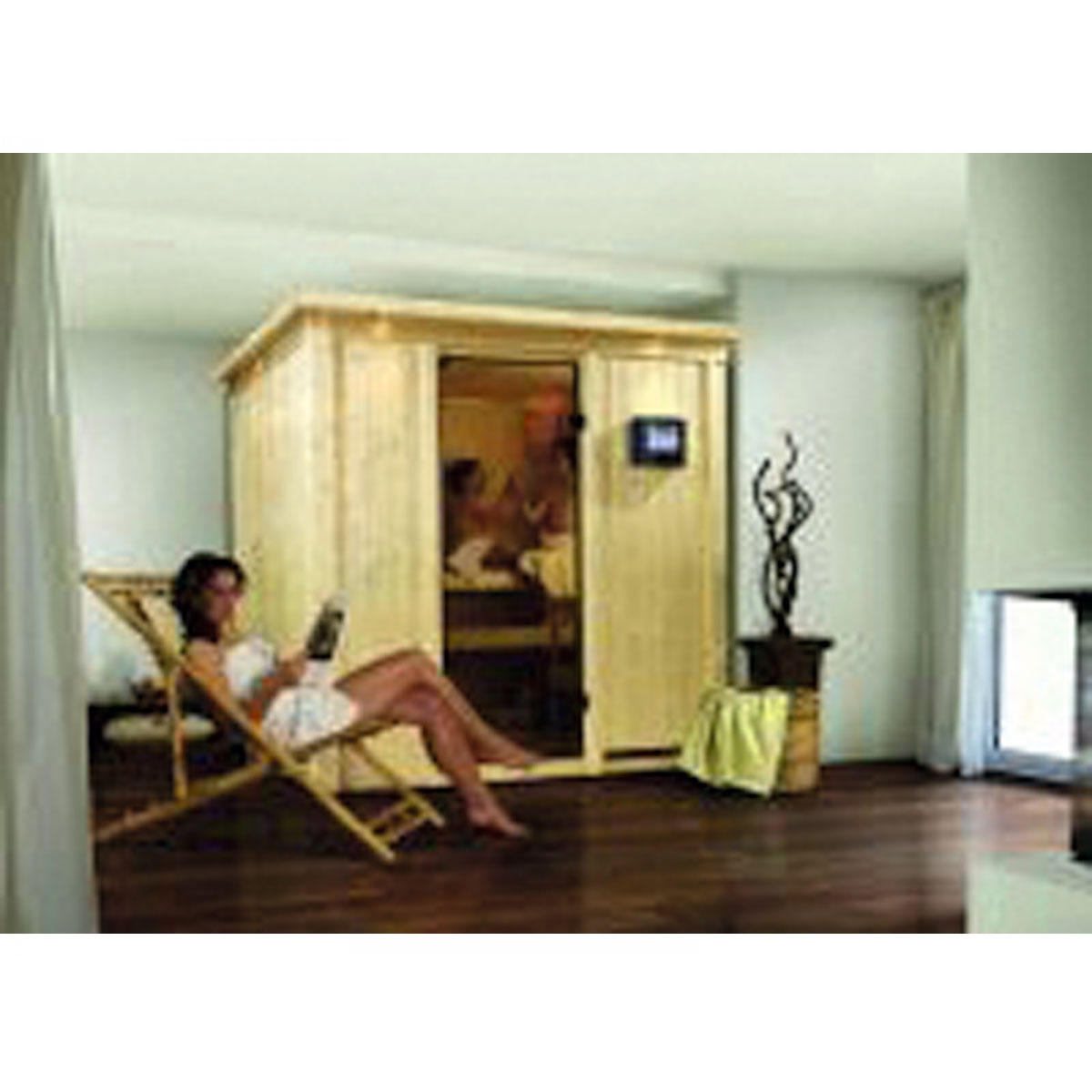 Karibu Systemsauna Daria 68 mm 3,6 kW Ofen externe Strg modern mit Dachkranz