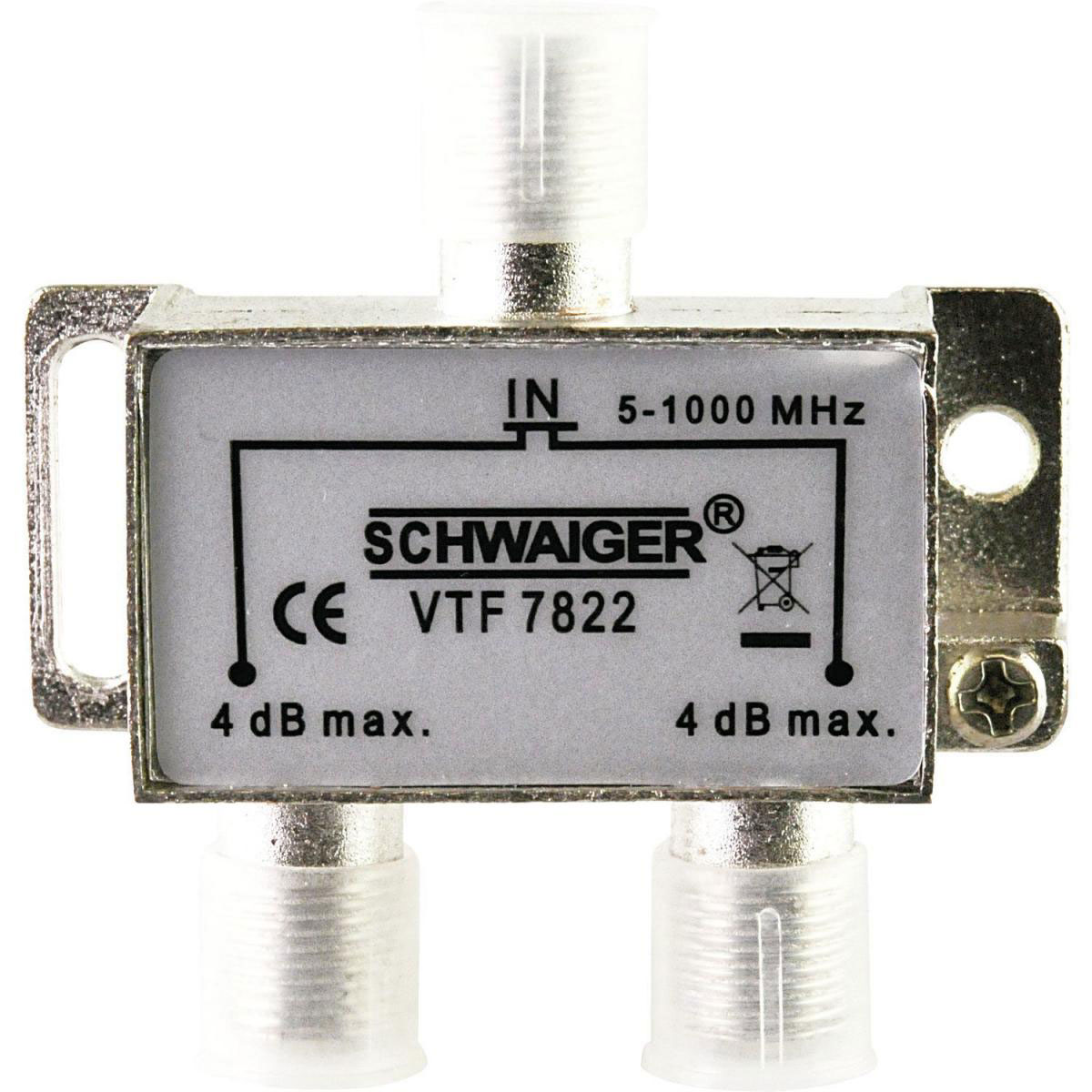 Schwaiger 2-fach Verteiler 4 dB 5-1000MHz für Kabel/Antenne Schwaiger 2-fach Verteiler 4 dB 5-1000MHz für Kabel/Antenne