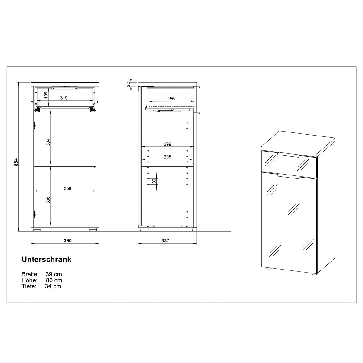 Unterschrank 39 x 86 x 34 cm graphit/weiß Bild 5