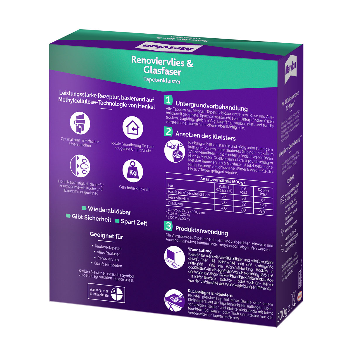 Metylan Tapetenkleister Renoviervlies und Glasfaser 500 g Bild 2