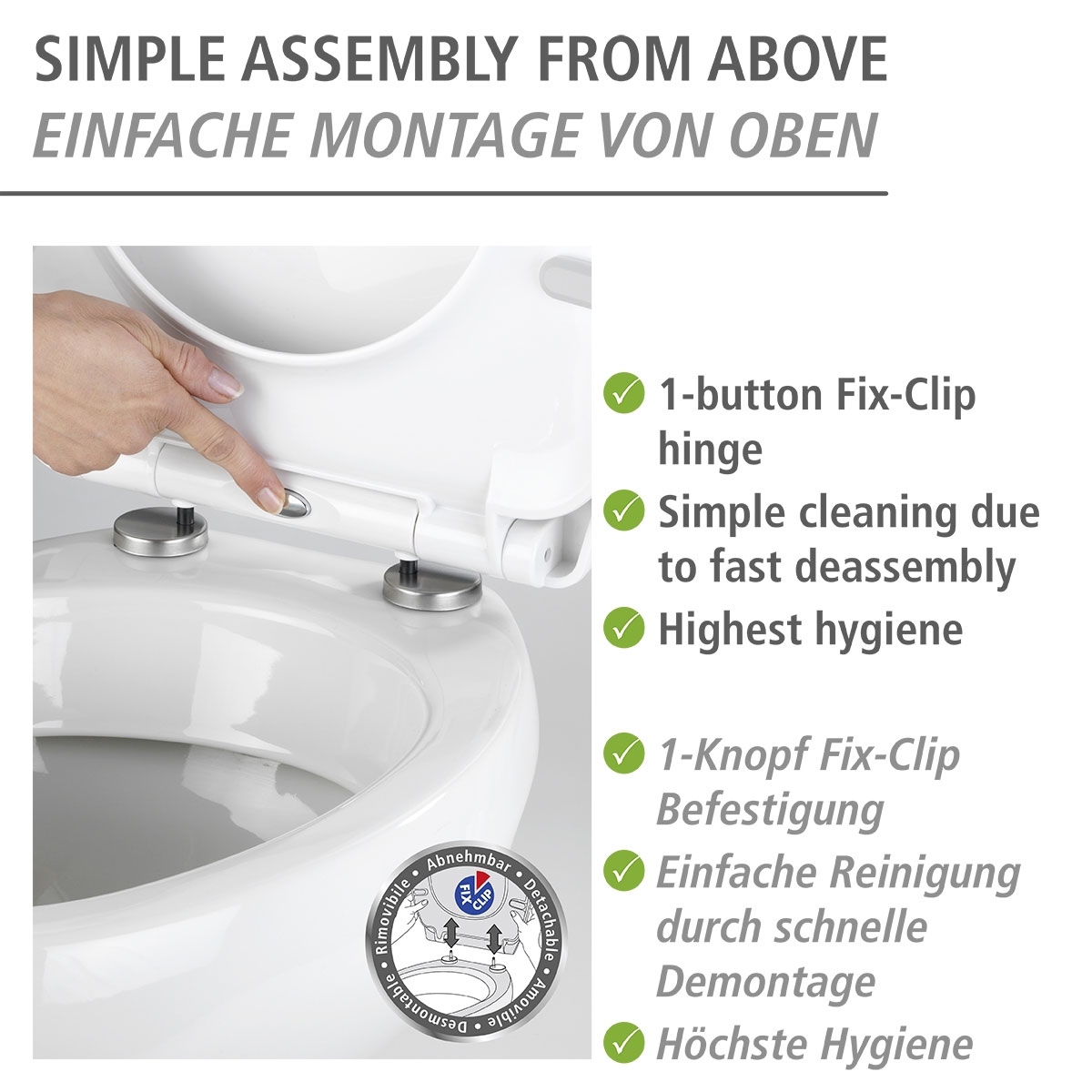 Wenko  WC-Sitz Yak mit Hochglanz-Oberfläche Toilettensitz mit Absenkautomatik Schnellbefestigung aus bruchstabilem Thermoplast Bild 2