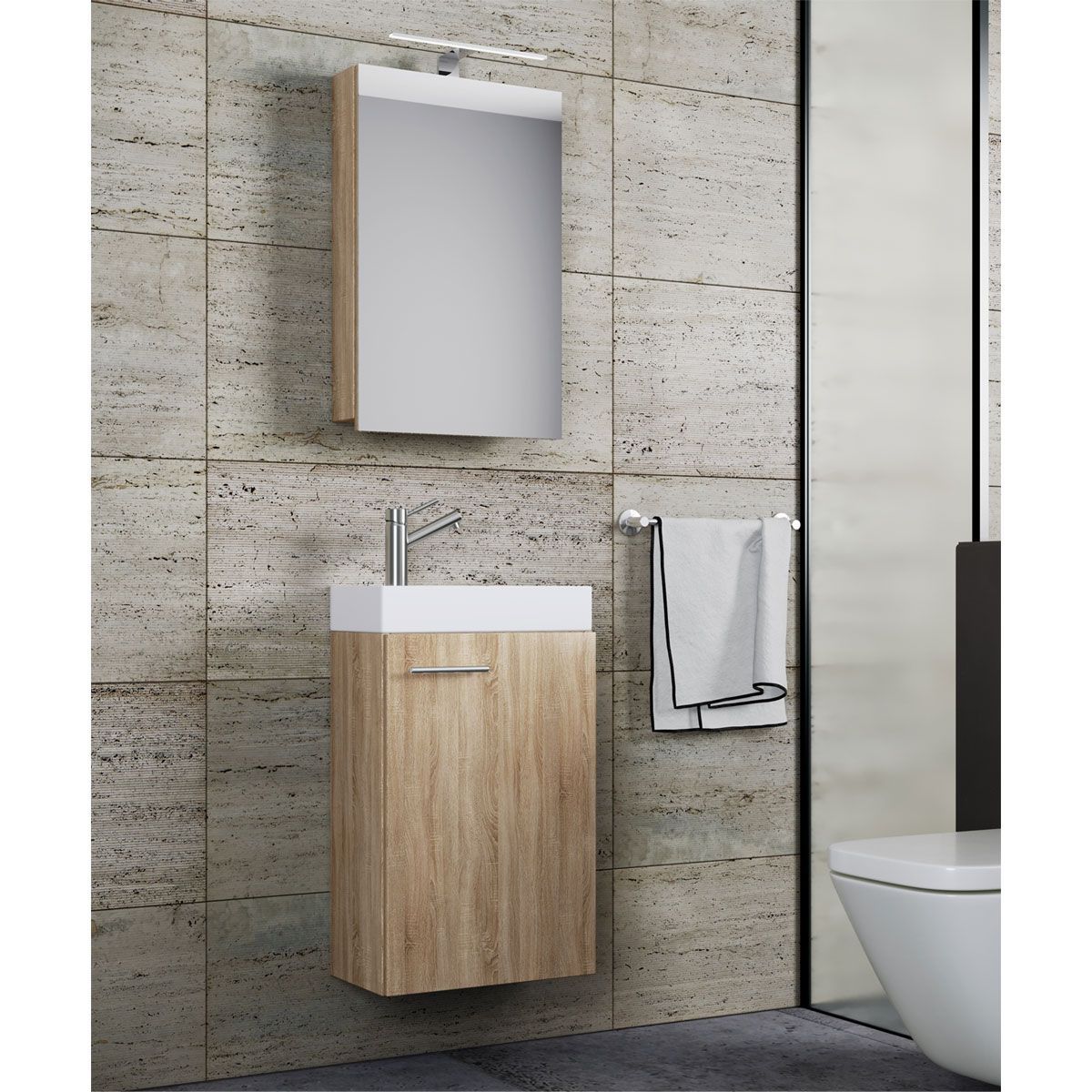 Gäste-Waschplatz Slito mit Spiegelschrank Sonoma-Eiche Bild 2