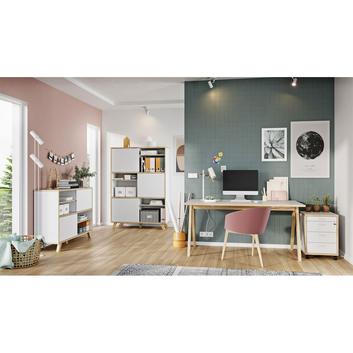 Schiebetürregal 120 x 92 x 40 cm weiß/Navarra Eiche Bild 5