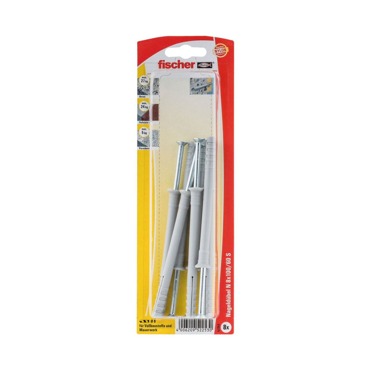 Fischer  Nageldübel N 8 x 100 mm mit Schraube 8 Stück