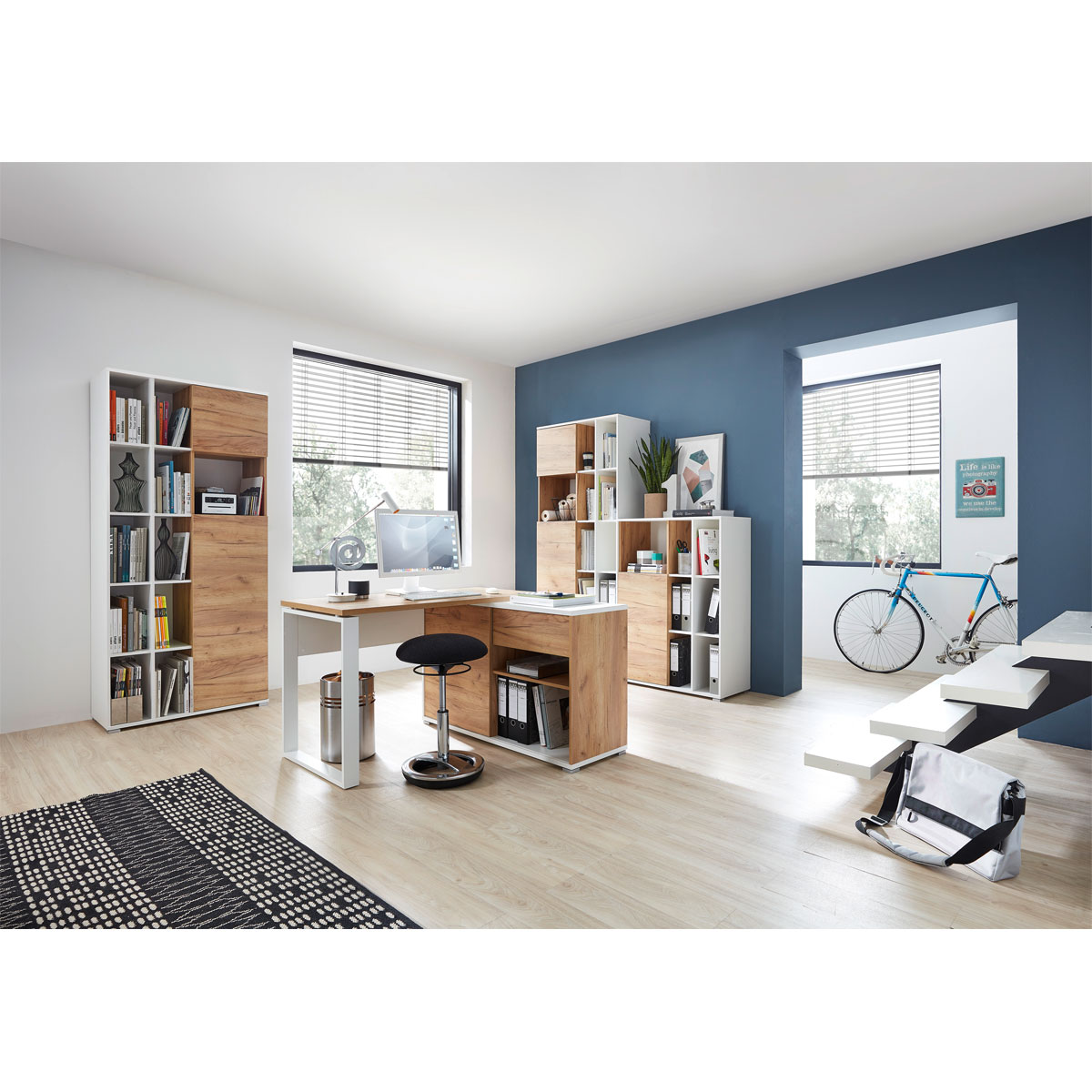 Schreibtisch Lionel mit integriertem Sideboard 120 x 75 x 117 cm weiß/Navarra-Eiche-Nachbildung Bild 7