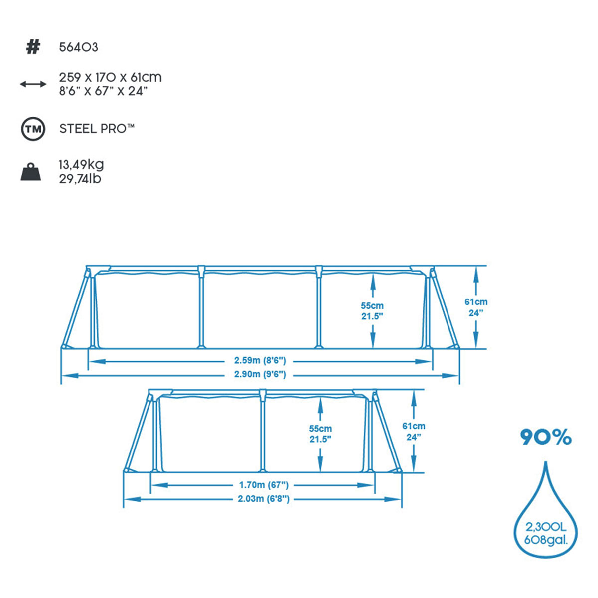 Bestway Stahlrohrbecken Steel Pro 259 x 170 x 61 cm Bild 10