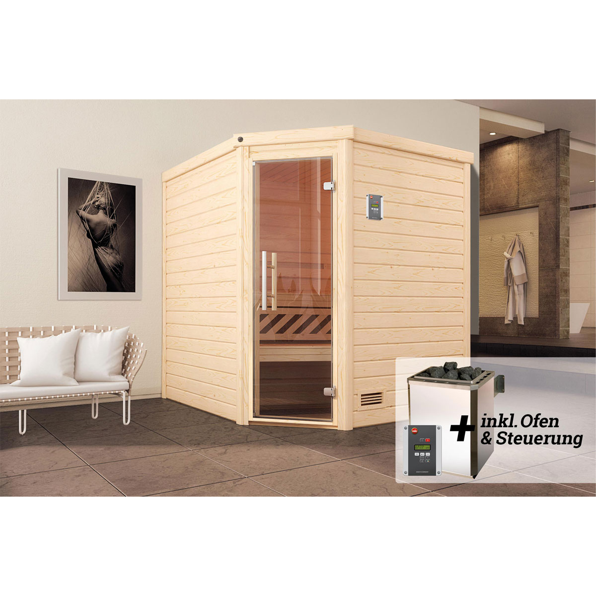 Weka  Design-Sauna Cubilis Größe 1 Sparset 7,5kW OS Glastuer und Fenster Bild 2