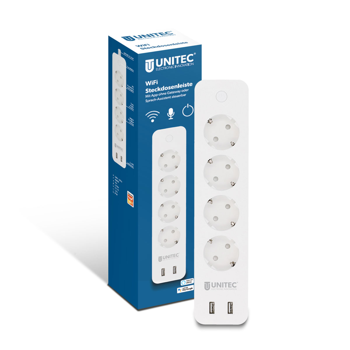 Unitec WIFI Steckdosenleiste Smart 4fach inkl 2xUSB weiß Bild 1