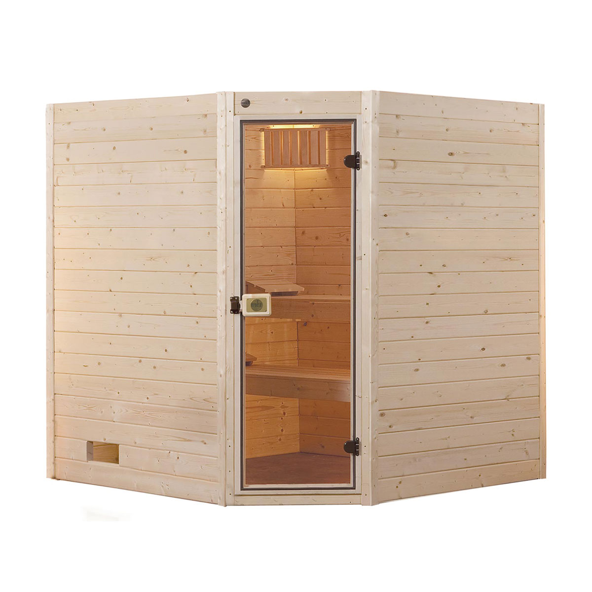 Weka Massivholzsauna „Valida Eck 1.8“, Glastür, ohne Ofen Bild 1
