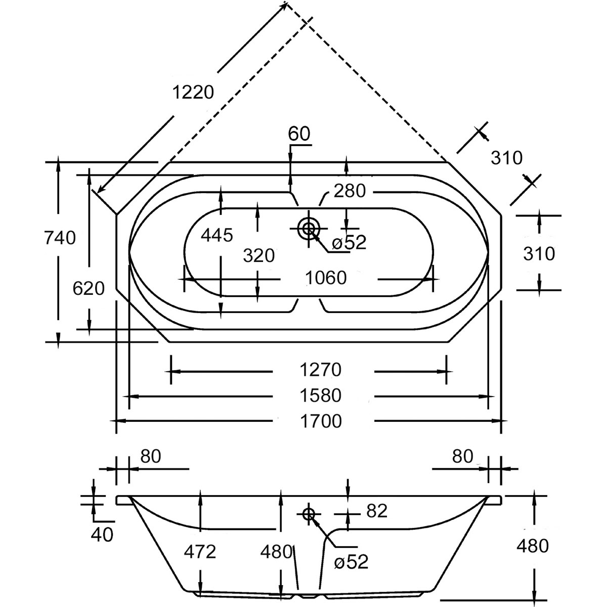 Ottofond Whirlpool-Set Sicilia 170 x 75 cm weiß/chrom Typ 1 Bild 2