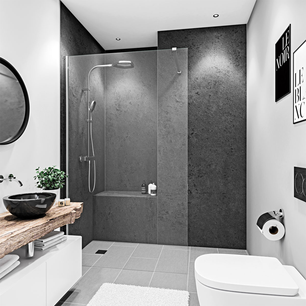 Panorama Duschwand Steinanthrazit 100 x 210 cm Bild 2