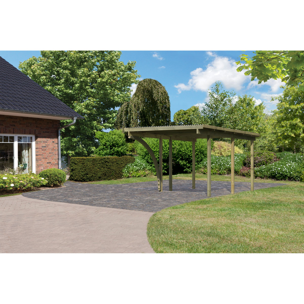 Karibu Einzelcarport Eco 1 Variante B inkl einem Einfahrtsbogen Tiefe 387 cm Bild 2