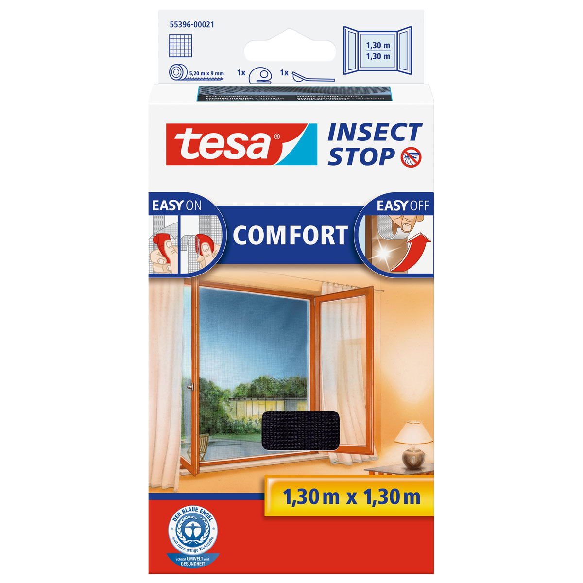 Tesa Fliegengitter Comfort 130 x 130 cm anthrazit für Fenster mit Klettband