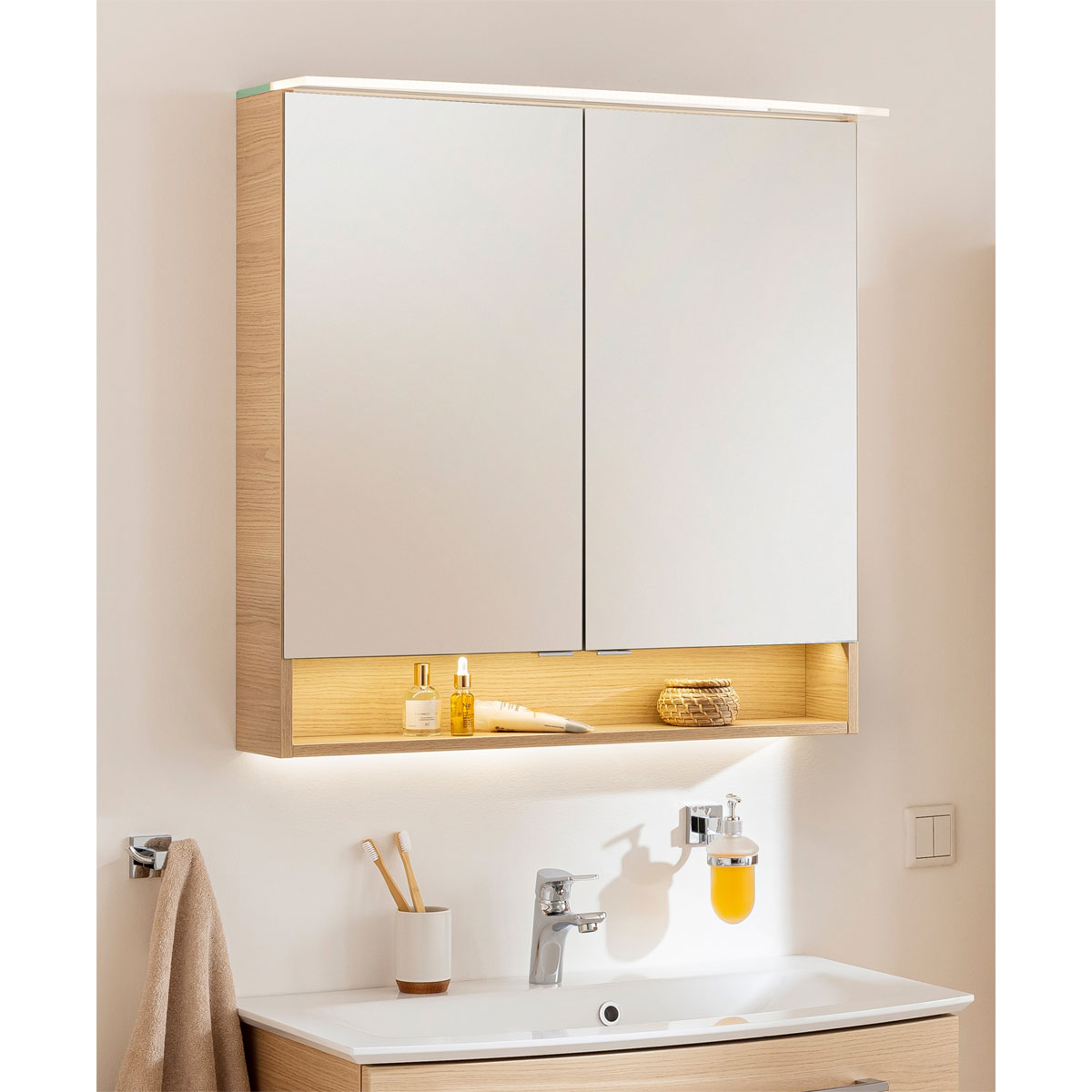 Fackelmann  Spiegelschrank B.Style 800 x 812 x 153 mm Sandeiche LED Bild 6