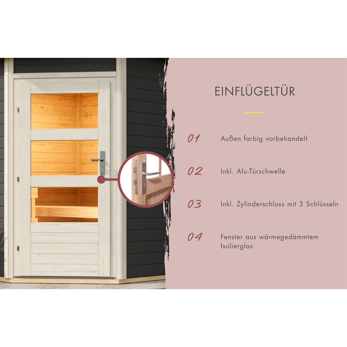 Karibu  Saunahaus- Set „Mikka“ terragrau mit Ofen 9 kW Bio ext. Steuerung Bild 5