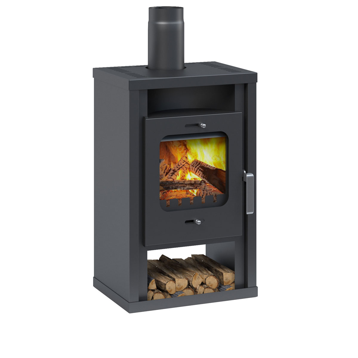 Kaminofen Katharina 6kWgussgrau Anschl. oben 150mm